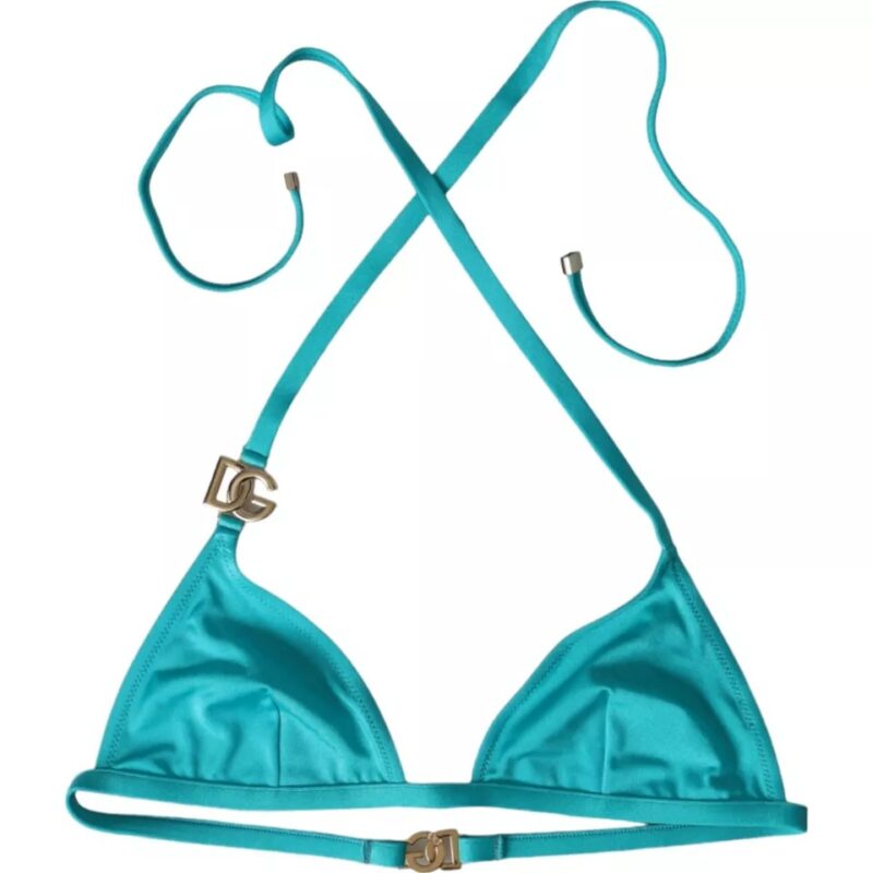 Dolce & Gabbana Blue Green Halter DG Logo Swimwear Beachwear Bikini Top - Image 4
