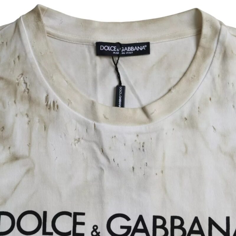 Dolce & Gabbana Off White Logo Cotton Crew Neck T-shirt - Image 5