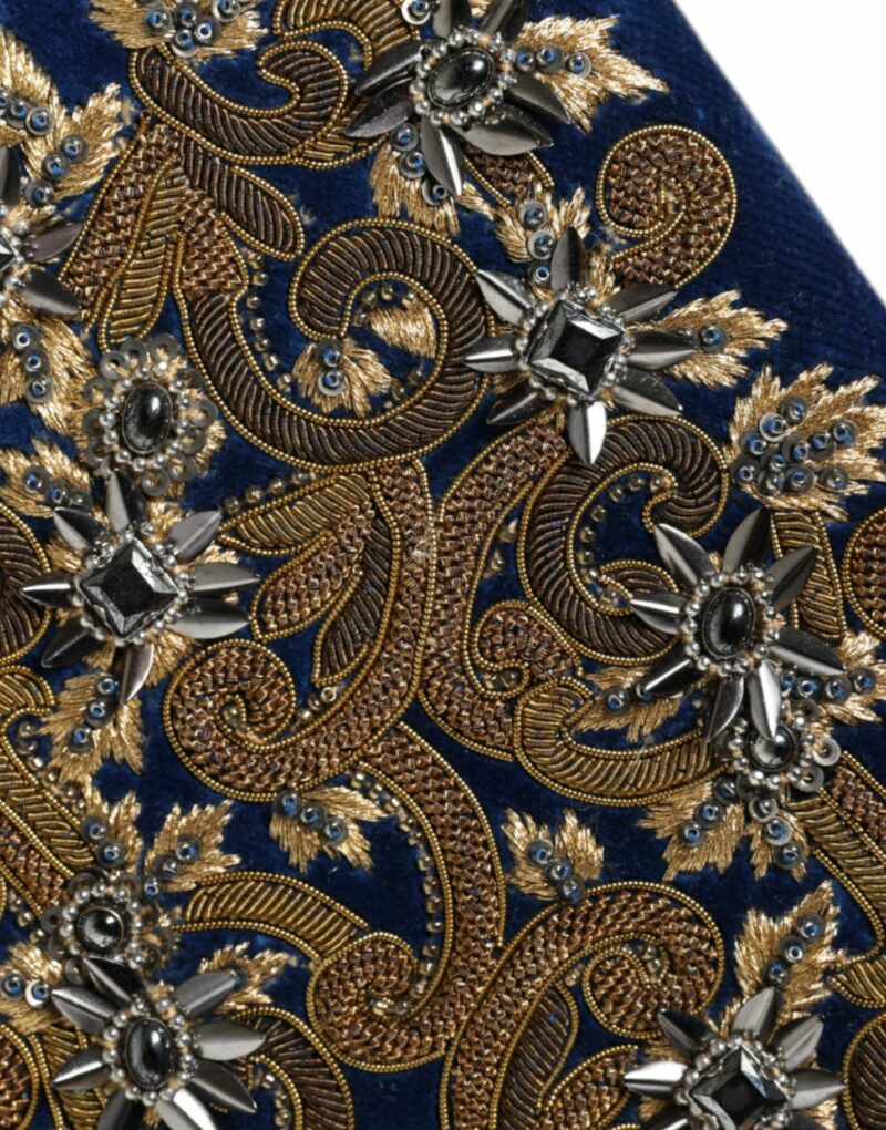 Dolce & Gabbana Blue Velvet Gold Frame Clutch Evening Party Purse Bag - Image 6