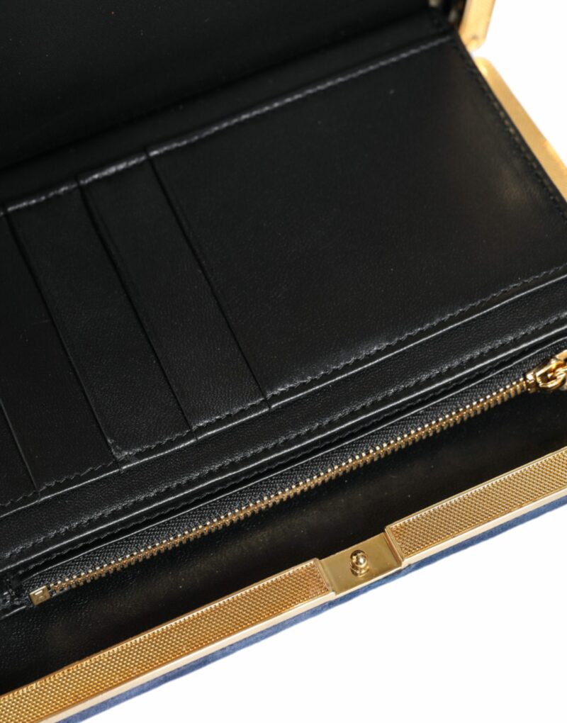 Dolce & Gabbana Blue Velvet Gold Frame Clutch Evening Party Purse Bag - Image 7