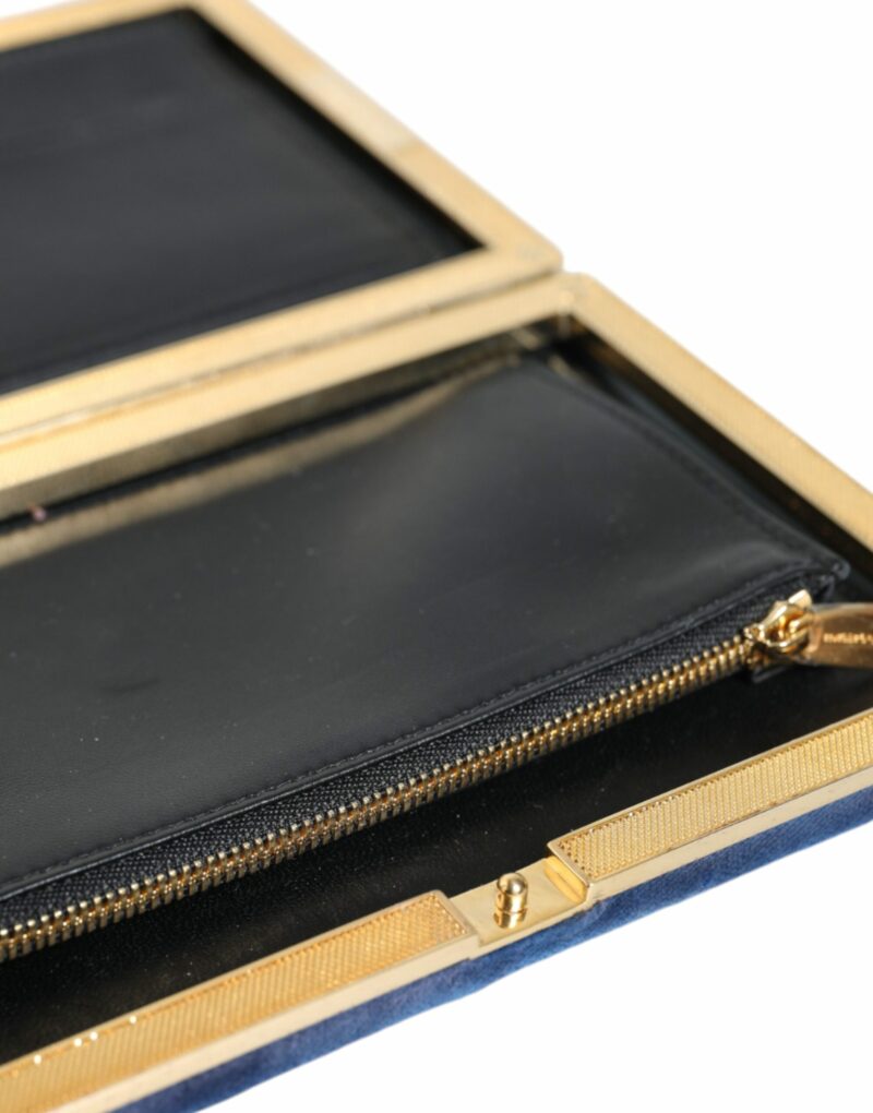 Dolce & Gabbana Blue Velvet Gold Frame Clutch Evening Party Purse Bag - Image 8