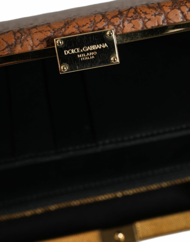Dolce & Gabbana Brown Leather Gold Frame Clutch Mini Crossbody Bag - Image 5