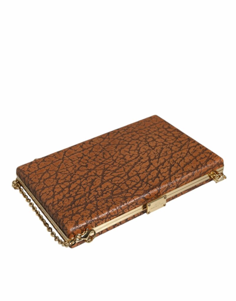 Dolce & Gabbana Brown Leather Gold Frame Clutch Mini Crossbody Bag - Image 6