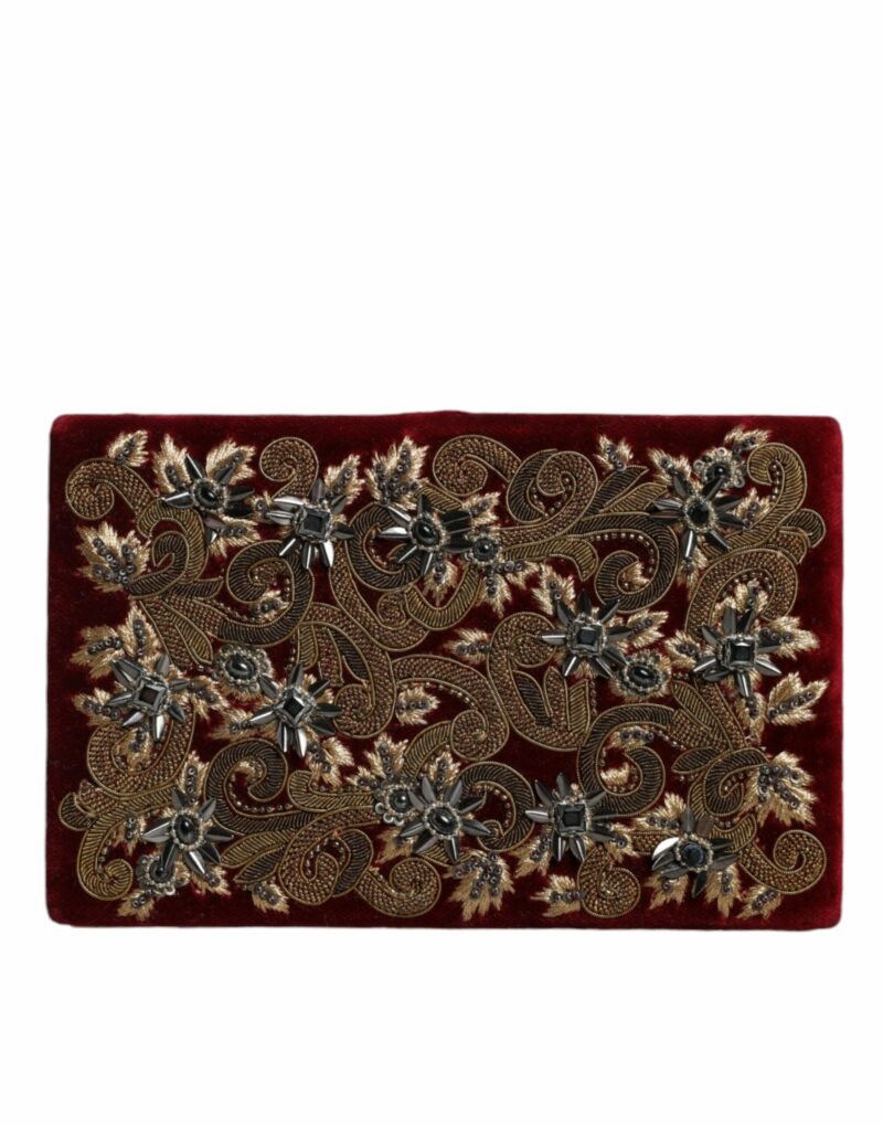 Dolce & Gabbana Red Velvet Gold Frame Clutch Evening Party Purse Bag - Image 3