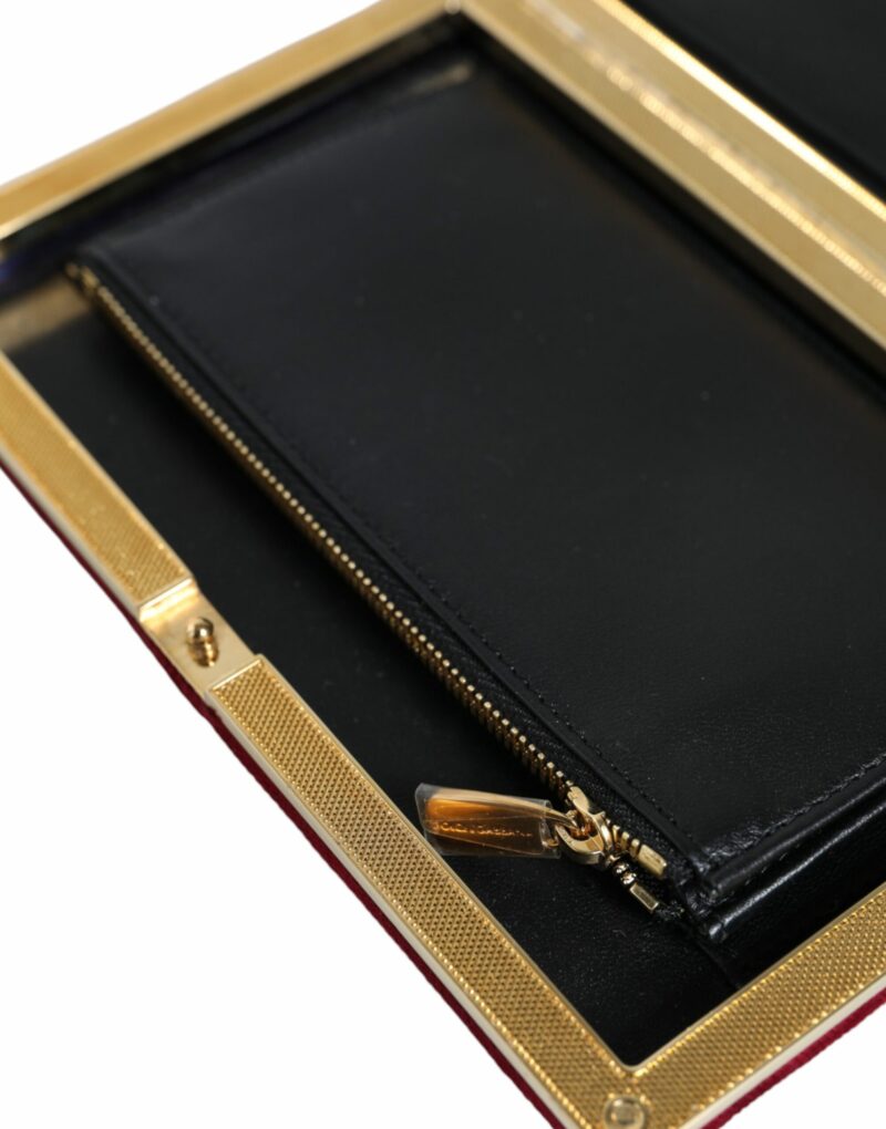 Dolce & Gabbana Red Velvet Gold Frame Clutch Evening Party Purse Bag - Image 8