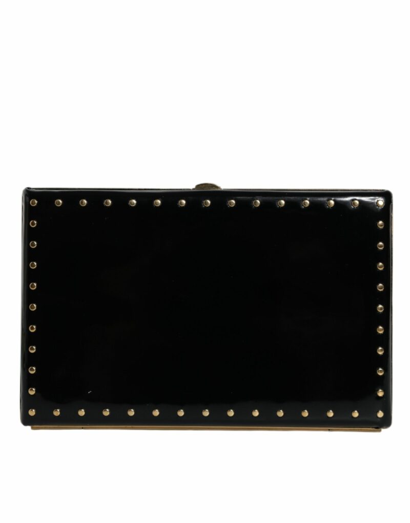 Dolce & Gabbana Black Leather Studs Gold Frame Clutch Evening Purse Bag - Image 3