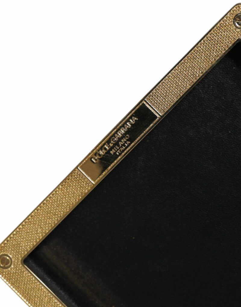 Dolce & Gabbana Black Leather Studs Gold Frame Clutch Evening Purse Bag - Image 5