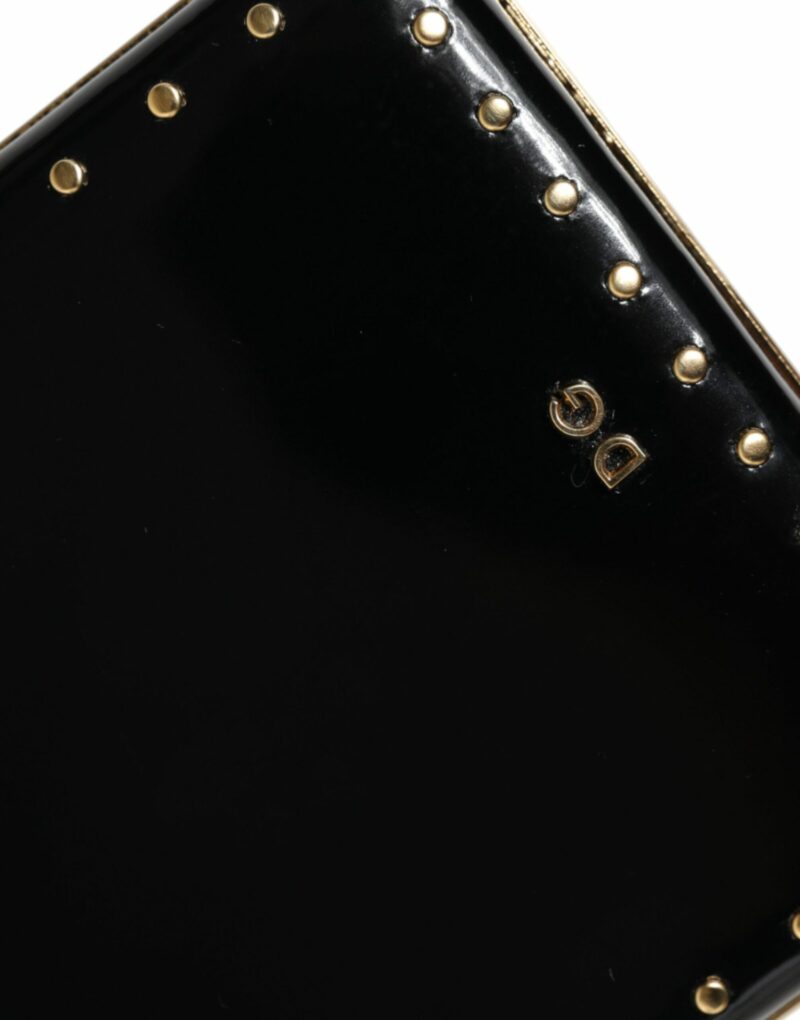 Dolce & Gabbana Black Leather Studs Gold Frame Clutch Evening Purse Bag - Image 7