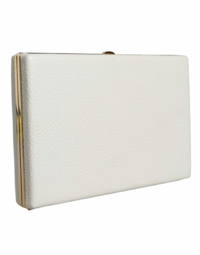 Dolce & Gabbana White Leather Gold Frame Clutch Evening Party Purse Bag - Image 2