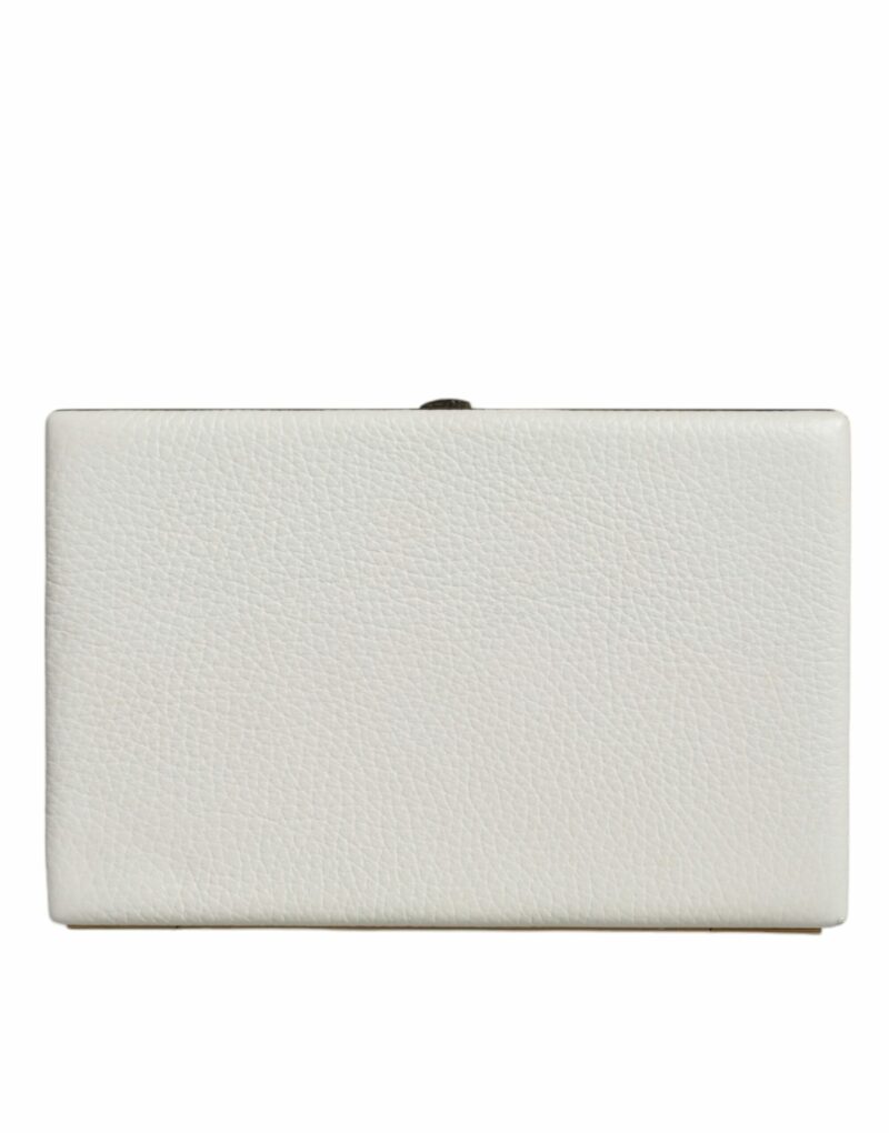 Dolce & Gabbana White Leather Gold Frame Clutch Evening Party Purse Bag - Image 3