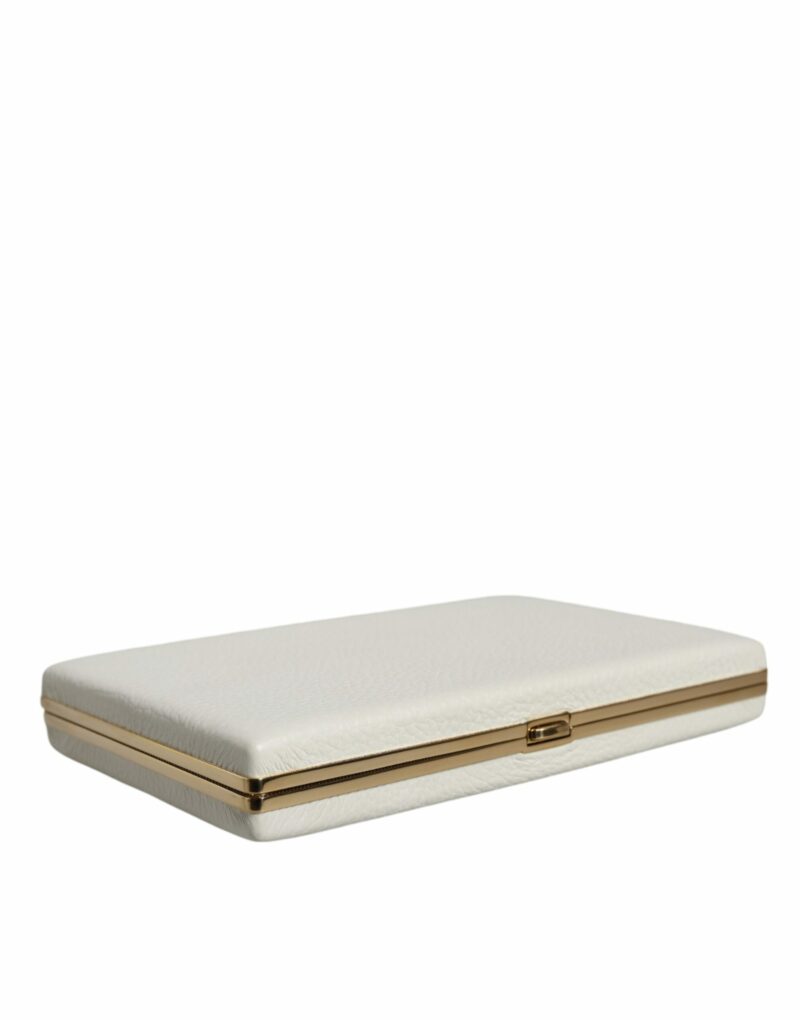 Dolce & Gabbana White Leather Gold Frame Clutch Evening Party Purse Bag - Image 4