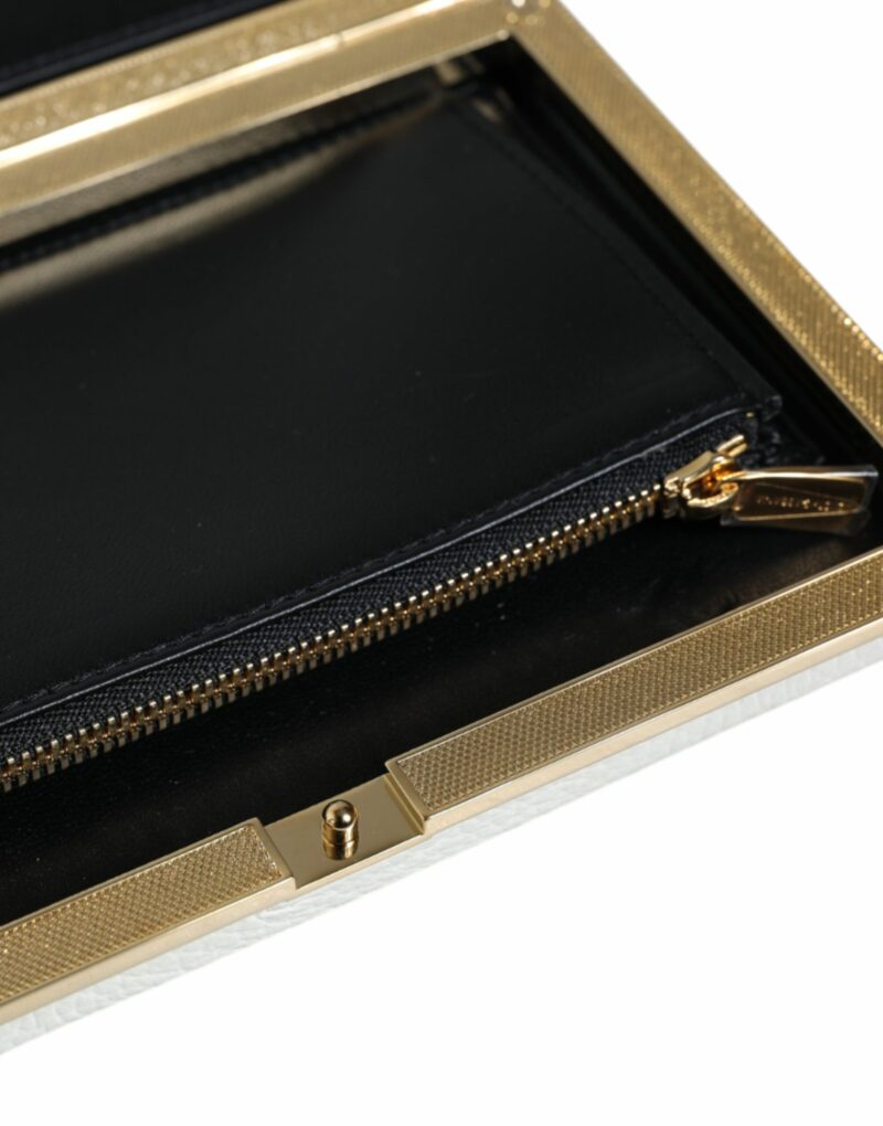 Dolce & Gabbana White Leather Gold Frame Clutch Evening Party Purse Bag - Image 5