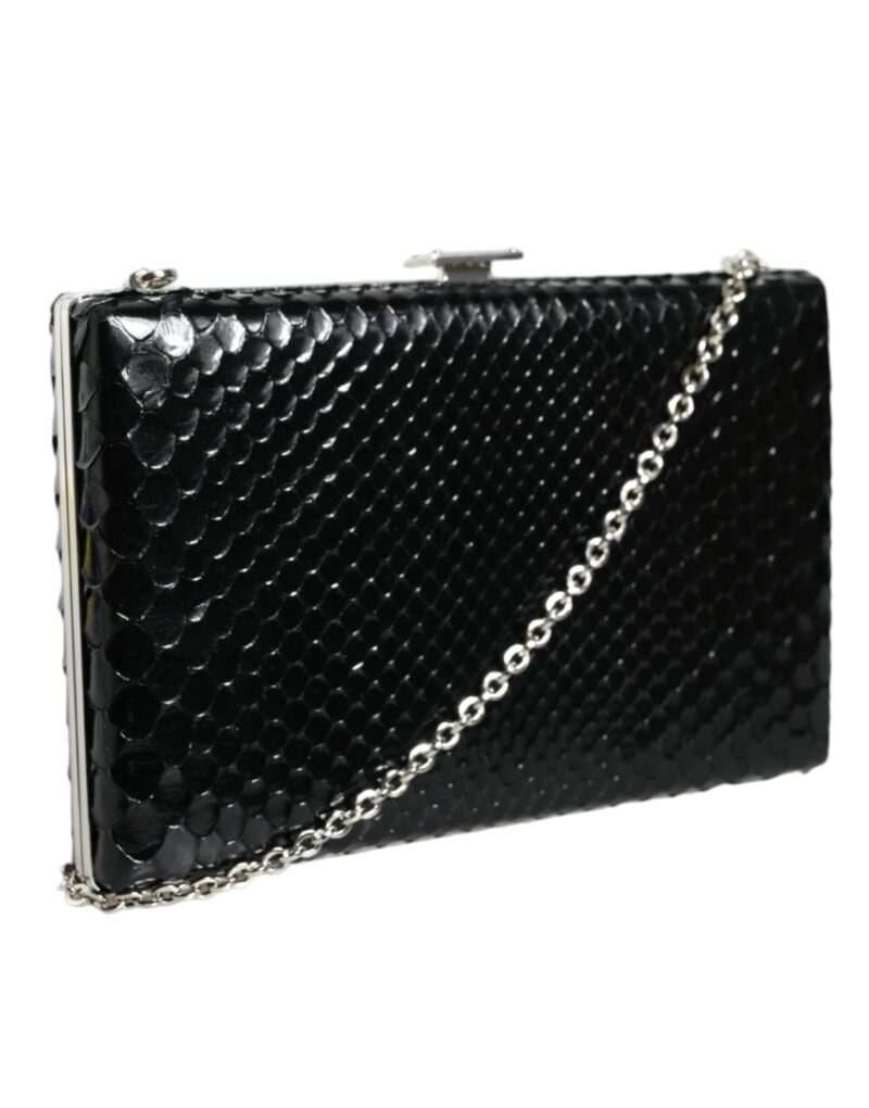Dolce & Gabbana Black Leather Silver Frame Clutch Mini Crossbody Bag - Image 3
