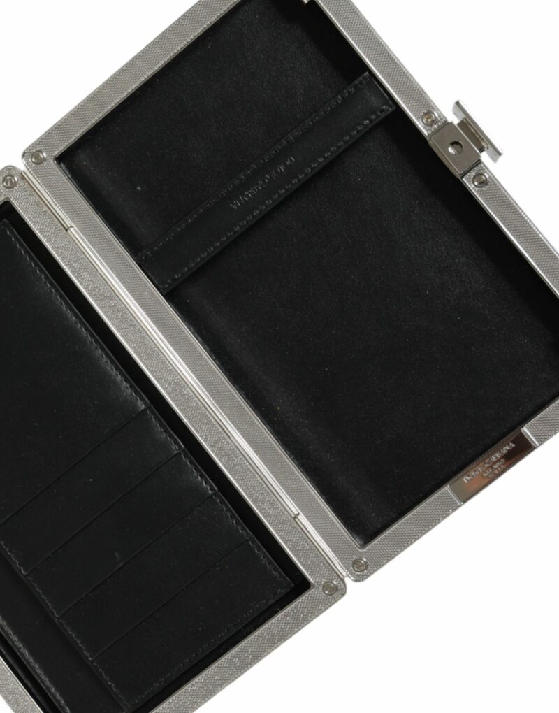 Dolce & Gabbana Black Leather Silver Frame Clutch Mini Crossbody Bag - Image 4