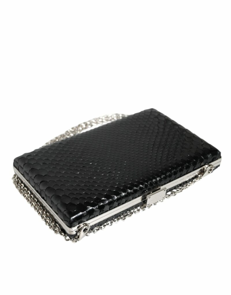 Dolce & Gabbana Black Leather Silver Frame Clutch Mini Crossbody Bag - Image 6