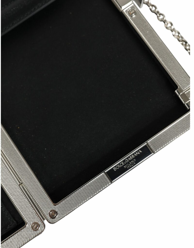 Dolce & Gabbana Black Leather Silver Frame Clutch Mini Crossbody Bag - Image 8