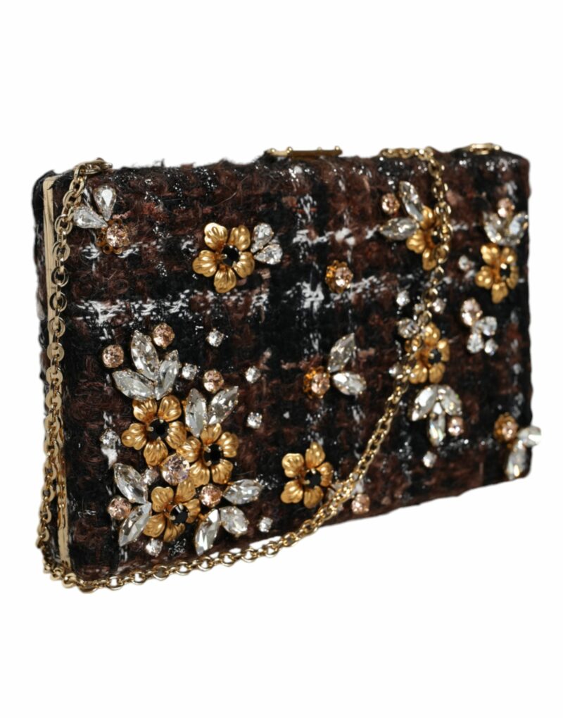 Dolce & Gabbana Multicolor Tweed Floral Clutch Evening Party Purse CrossBody Bag - Image 3