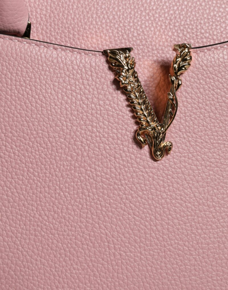 Versace Pink Small Top Handle Grainy Calf Leather Crossbody Bag - Image 4