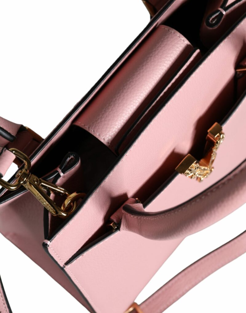 Versace Pink Small Top Handle Grainy Calf Leather Crossbody Bag - Image 8