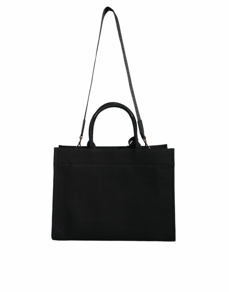 Versace Black Top Handle Canvas Leather Logo Crossbody Tote Bag - Image 7