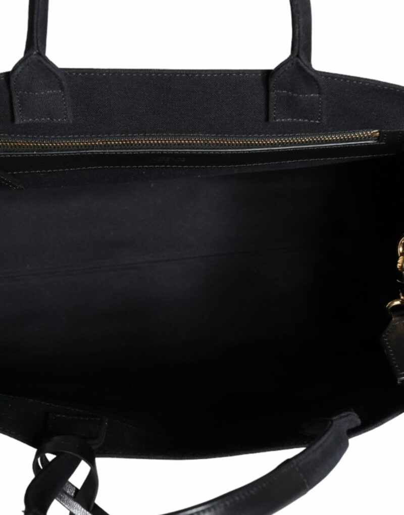 Versace Black Top Handle Canvas Leather Logo Crossbody Tote Bag - Image 8