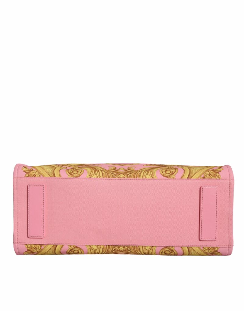 Versace Pink Printed Large Fabric Leather Shopping Tote Bag - Image 6