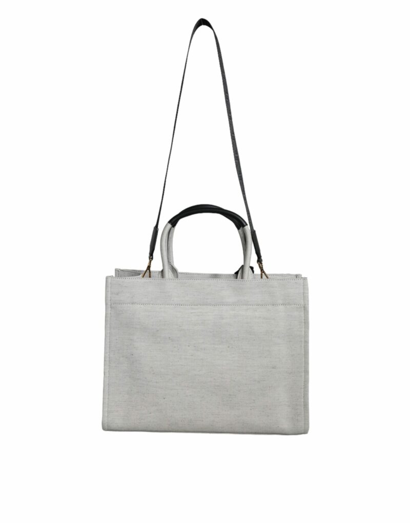 Versace White Top Handle Canvas Leather Logo Crossbody Tote Bag - Image 3