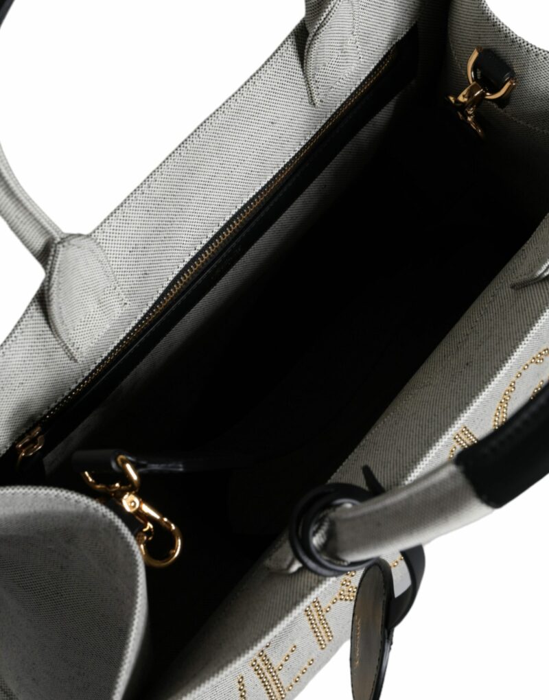 Versace White Top Handle Canvas Leather Logo Crossbody Tote Bag - Image 5