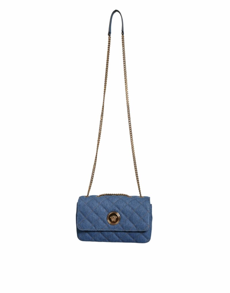 Versace Blue Quilted Denim Leather Crossbody Shoulder Bag - Image 2