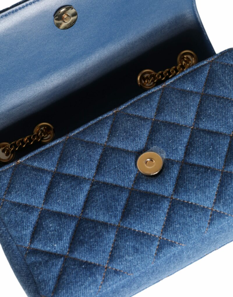 Versace Blue Quilted Denim Leather Crossbody Shoulder Bag - Image 5