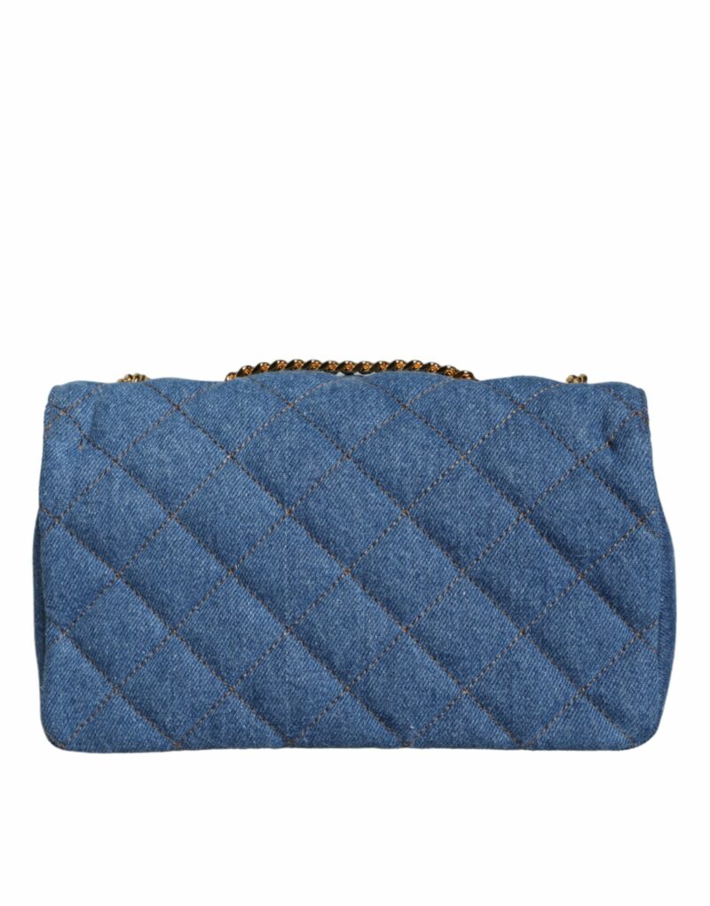 Versace Blue Quilted Denim Leather Crossbody Shoulder Bag - Image 8