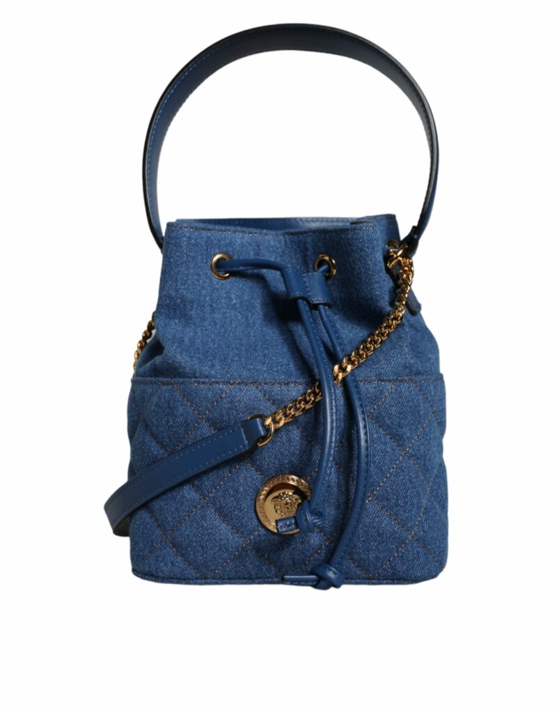 Versace Blue Quilted Denim Leather Crossbody Shoulder Bag - Image 3