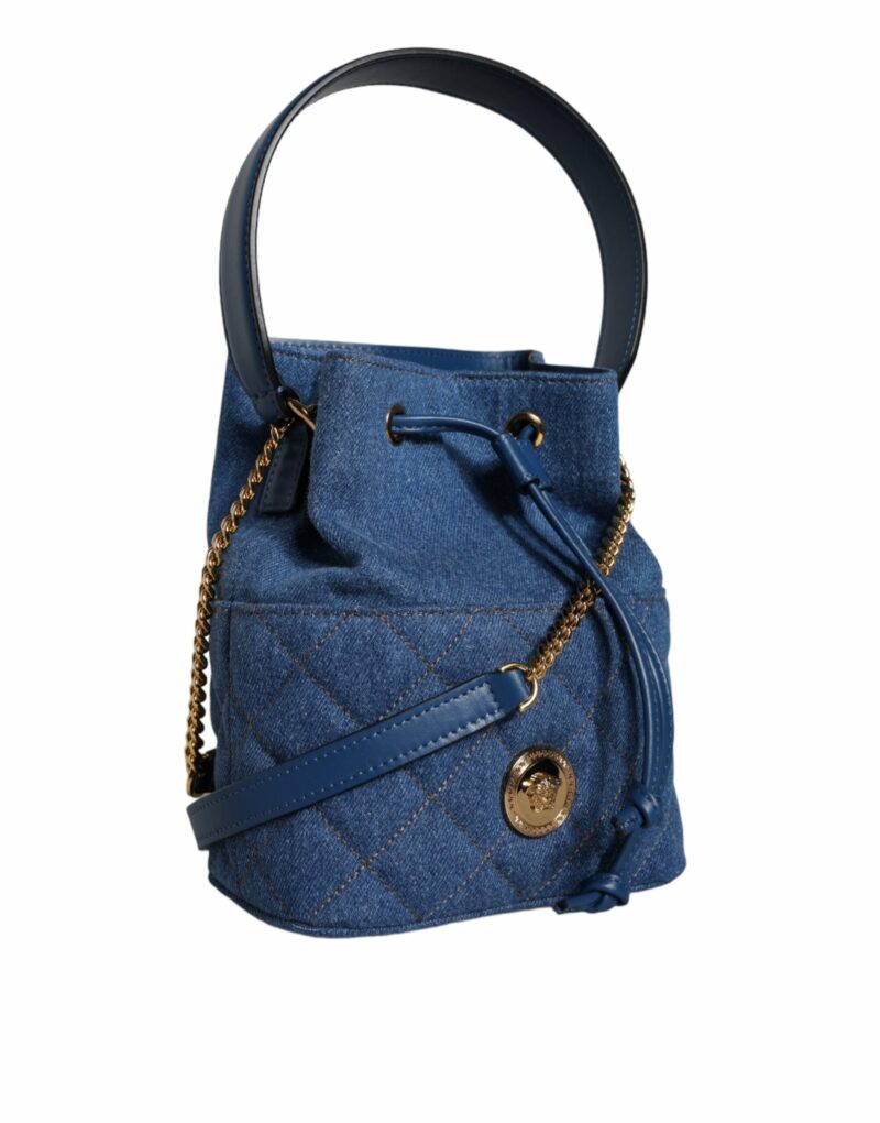 Versace Blue Quilted Denim Leather Crossbody Shoulder Bag - Image 4