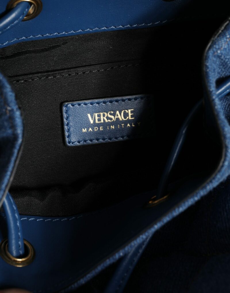 Versace Blue Quilted Denim Leather Crossbody Shoulder Bag - Image 5