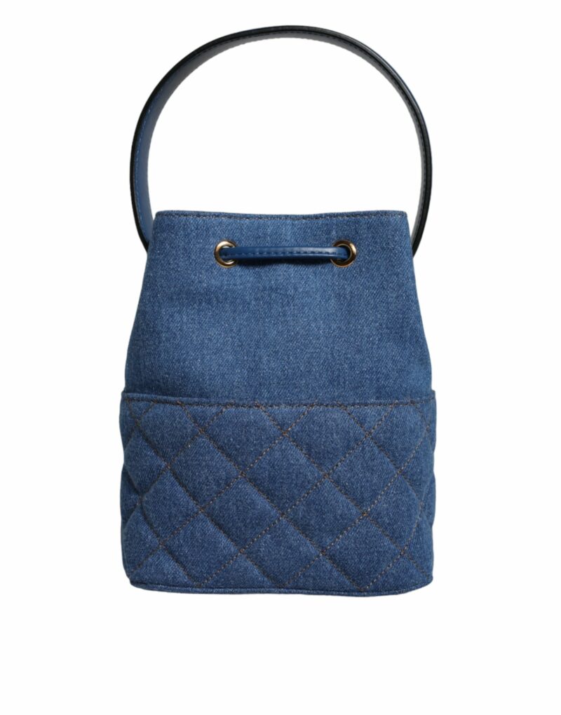 Versace Blue Quilted Denim Leather Crossbody Shoulder Bag - Image 8