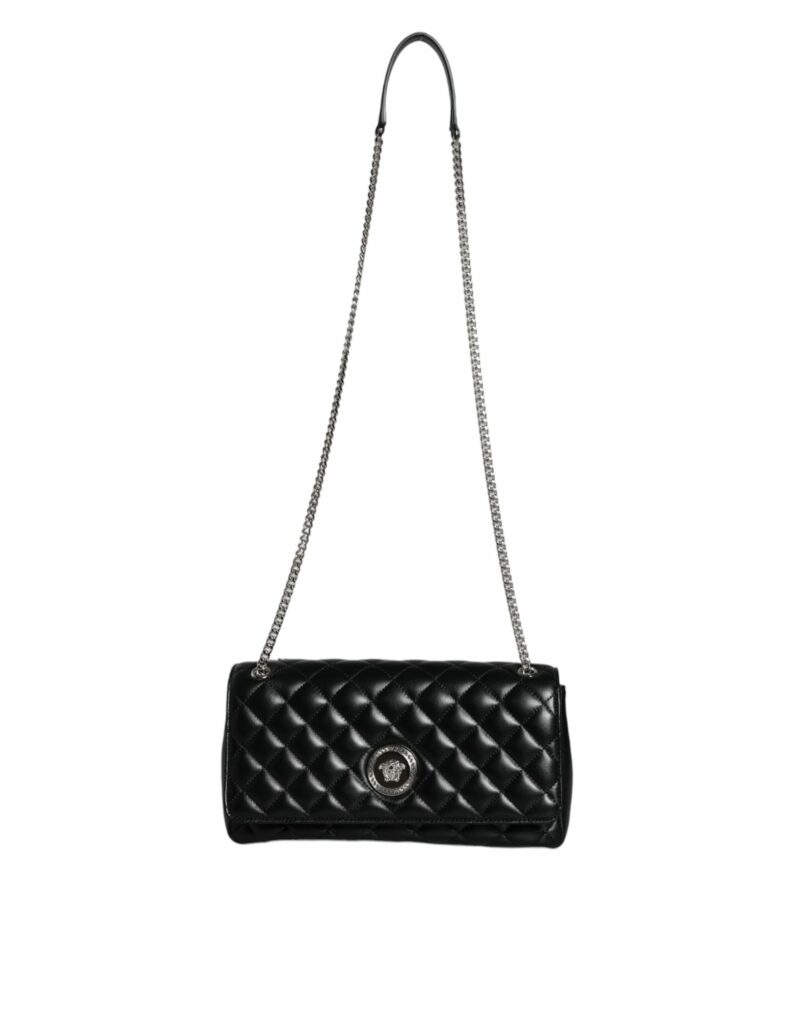 Versace Black Quilted Lambskin Leather Crossbody Shoulder Bag - Image 2