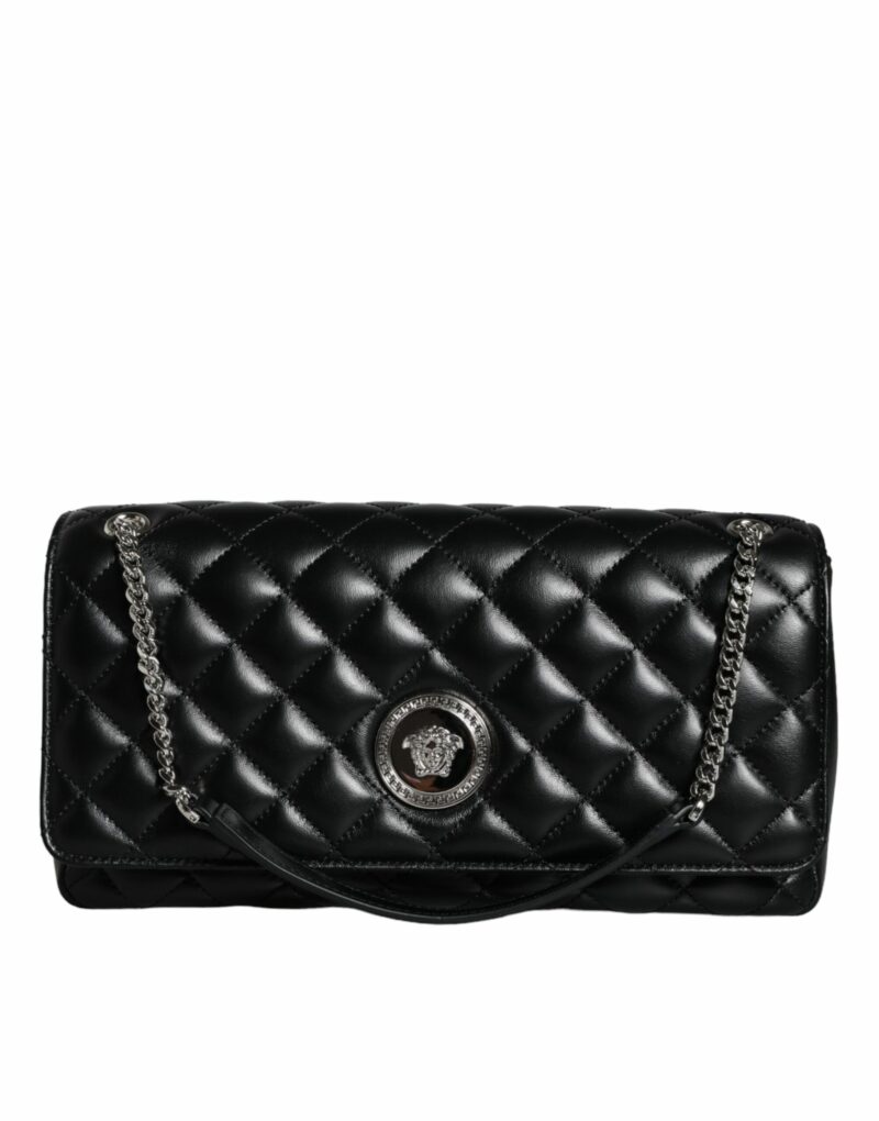 Versace Black Quilted Lambskin Leather Crossbody Shoulder Bag - Image 4