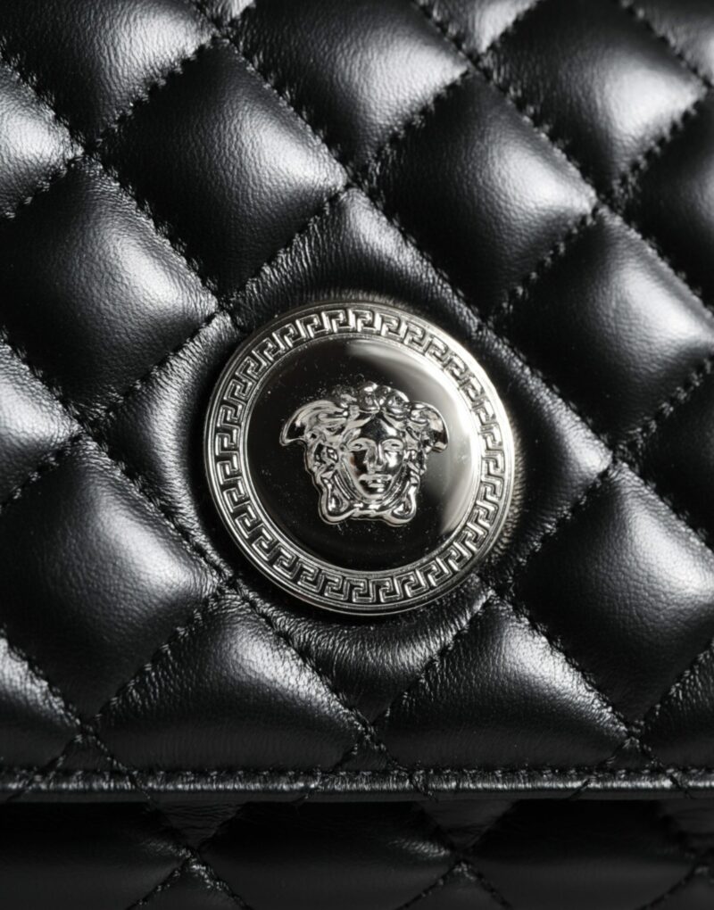 Versace Black Quilted Lambskin Leather Crossbody Shoulder Bag - Image 5