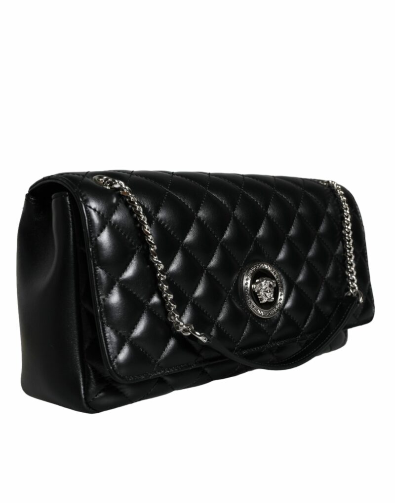 Versace Black Quilted Lambskin Leather Crossbody Shoulder Bag - Image 8