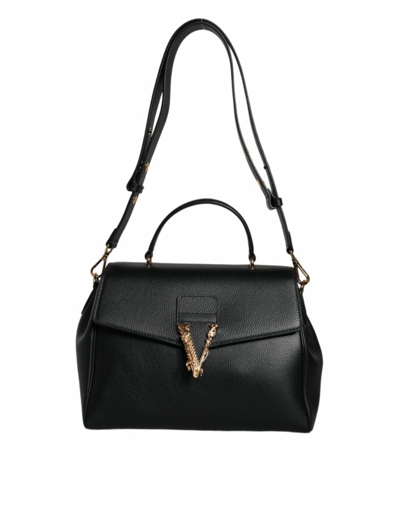 Versace Black Top Handle Grainy Calfskin Leather Crossbody Bag - Image 2
