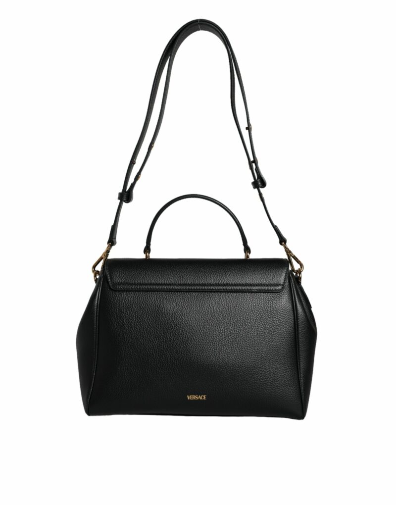 Versace Black Top Handle Grainy Calfskin Leather Crossbody Bag - Image 4