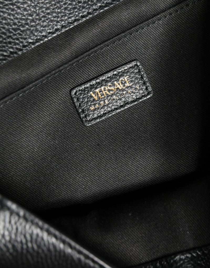 Versace Black Top Handle Grainy Calfskin Leather Crossbody Bag - Image 5