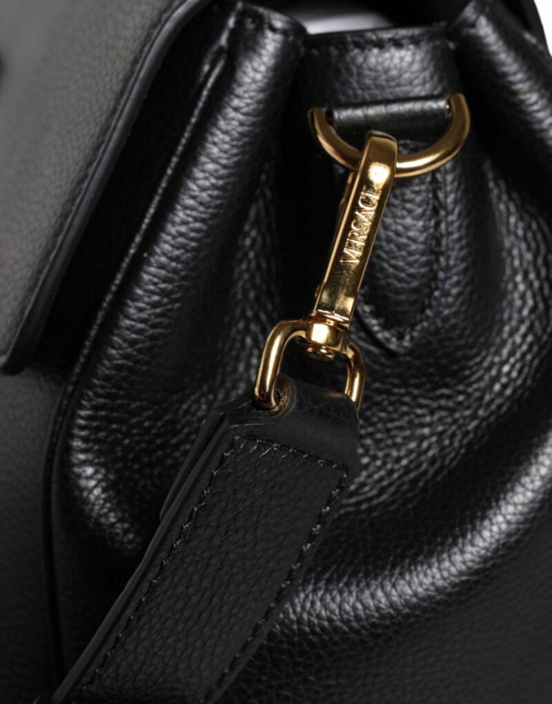Versace Black Top Handle Grainy Calfskin Leather Crossbody Bag - Image 6