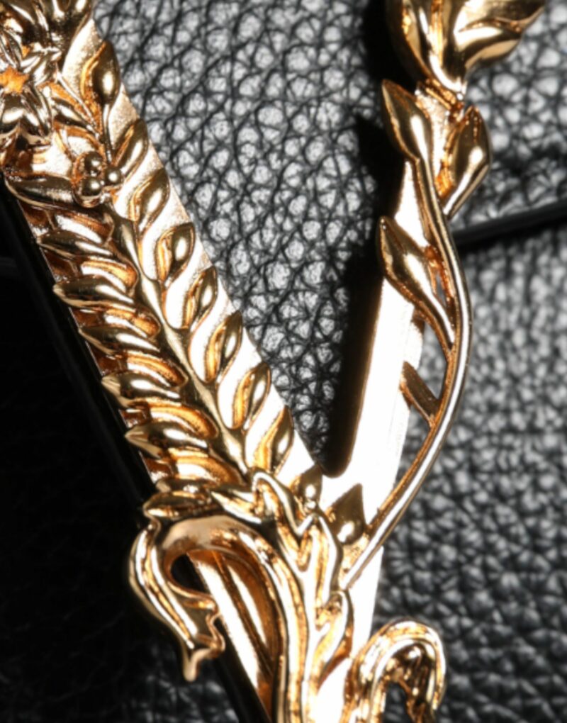 Versace Black Top Handle Grainy Calfskin Leather Crossbody Bag - Image 7