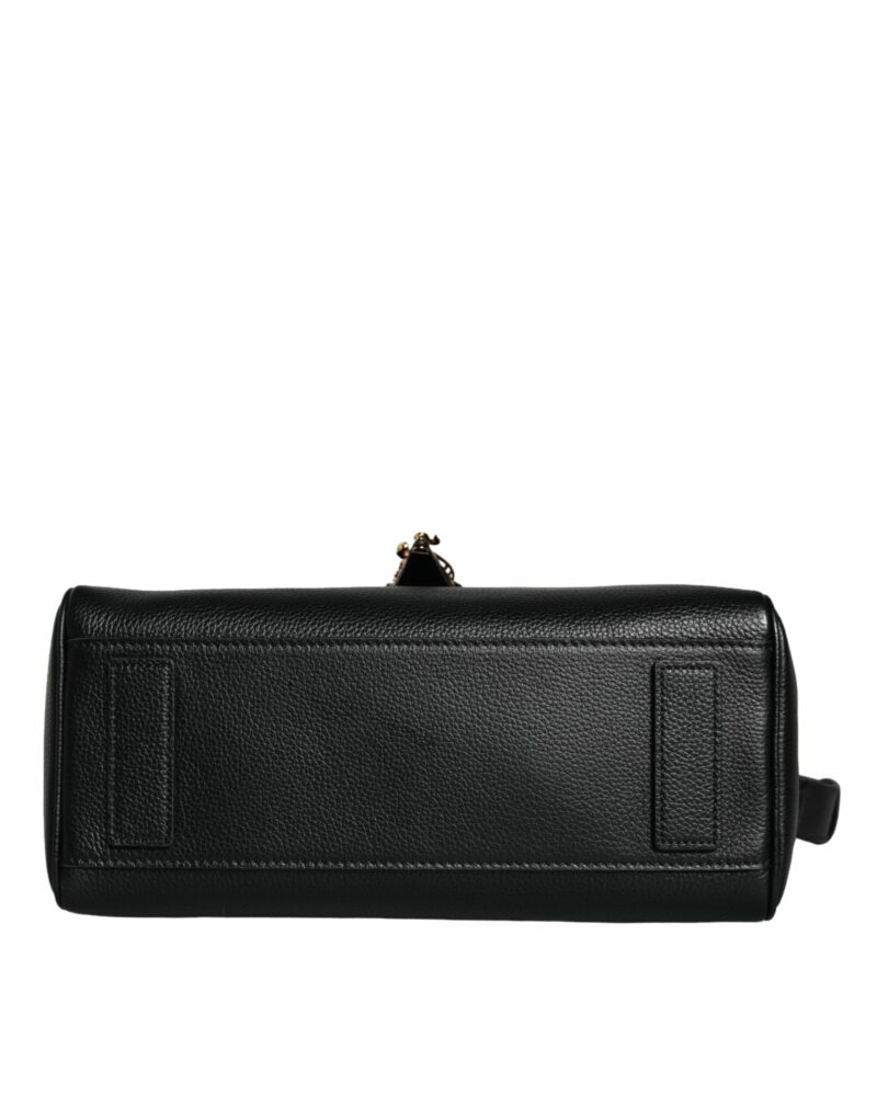 Versace Black Top Handle Grainy Calfskin Leather Crossbody Bag - Image 8