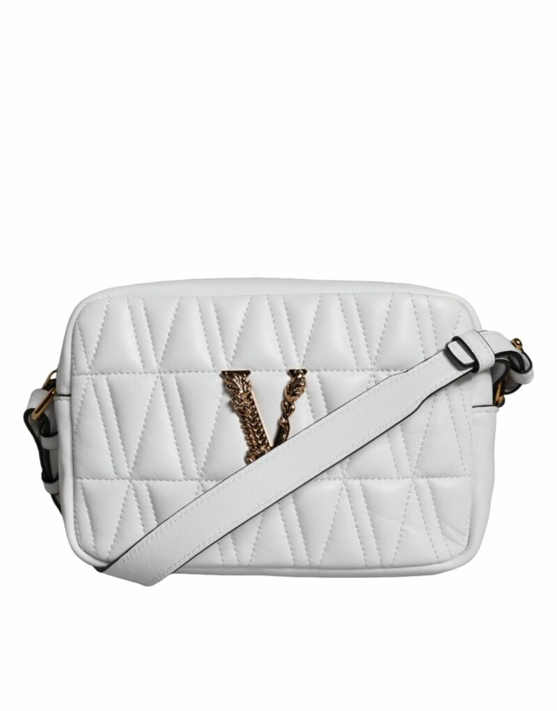 Versace White Quilted Nappa Leather Crossbody Shoulder Bag - Image 3