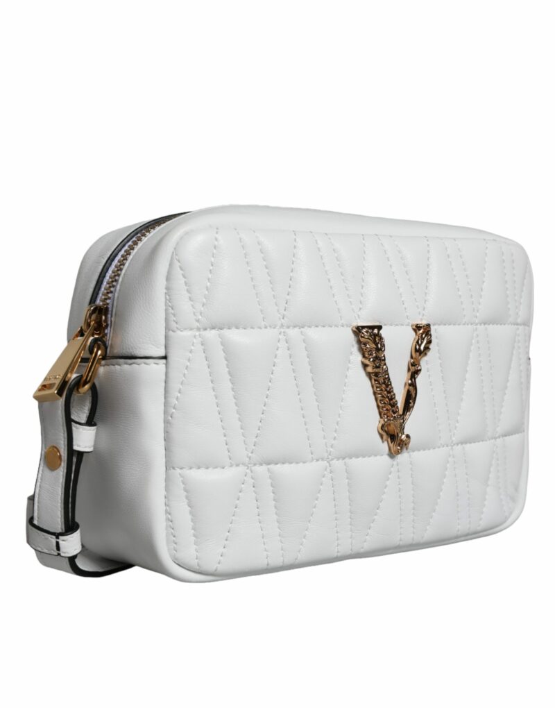 Versace White Quilted Nappa Leather Crossbody Shoulder Bag - Image 4