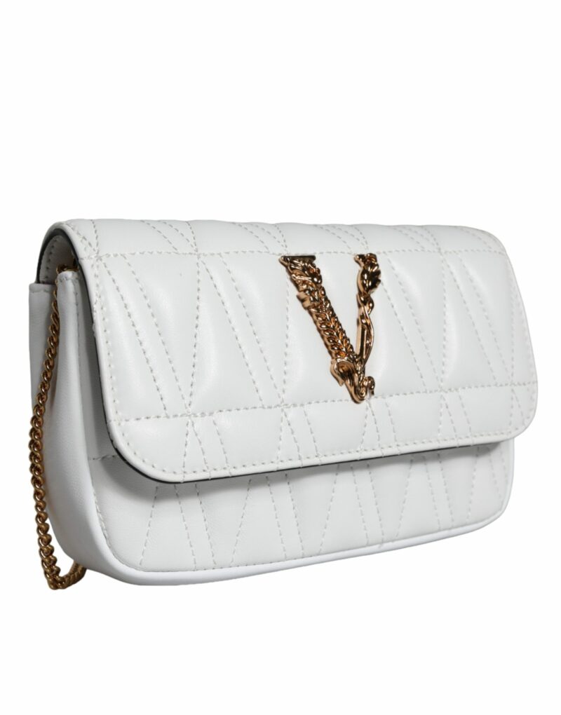 Versace White Quilted Nappa Leather Crossbody Shoulder Bag - Image 3