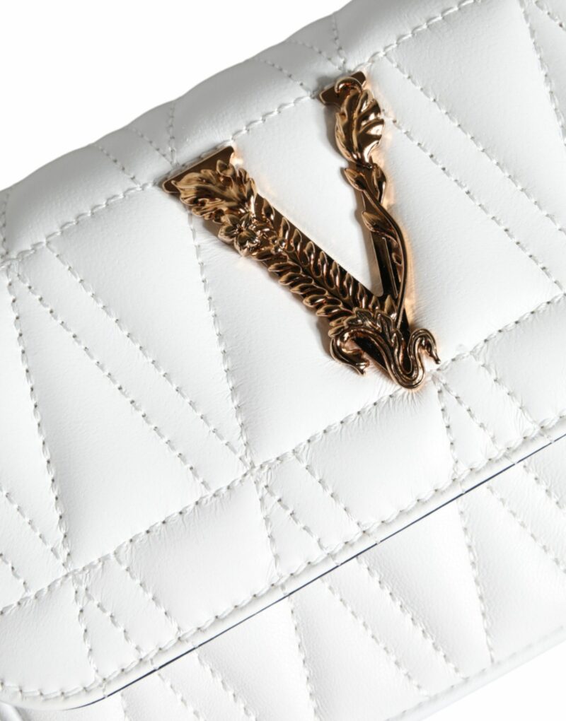 Versace White Quilted Nappa Leather Crossbody Shoulder Bag - Image 5