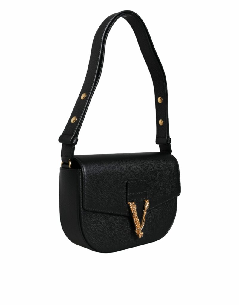 Versace Black Grainy Calf Leather Logo Crossbody Shoulder Bag - Image 2
